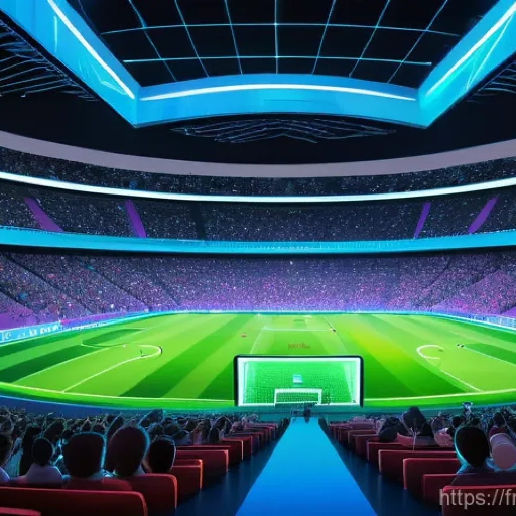 스포츠마케팅 관련 세미나 리뷰 및 요약 - **Prompt: "A vibrant, futuristic virtual stadium scene within a metaverse. A diverse group of young ...