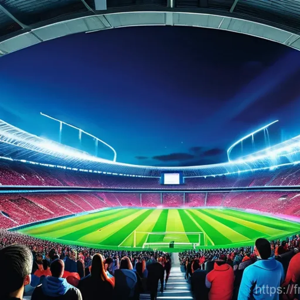 스포츠 이벤트 기획 사례 분석 - Immersive Technological Spectacle**
A futuristic, grand sports stadium at dusk, buzzing with an elec...