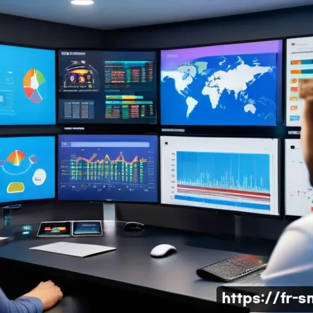 스포츠마케팅 현장에서의 도전과 해결 - A vibrant digital sports marketing control room scene showing diverse French marketing professionals...