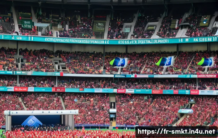 스포츠마케팅에서의 지속 가능한 전략 설계 - A vibrant stadium scene during a daytime football match in France, showcasing eco-friendly initiativ...