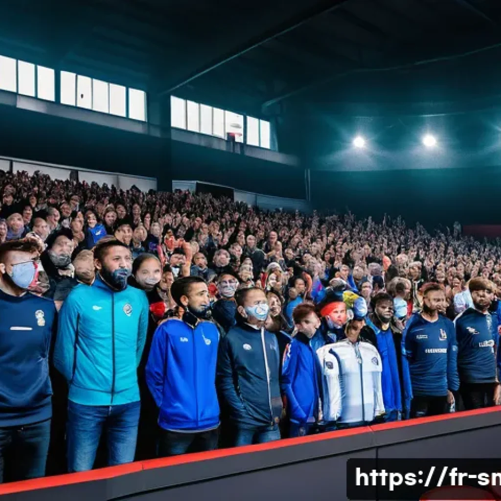 스포츠마케팅에서 비즈니스 모델 개발 - A vibrant scene at a French local football club event featuring diverse fans of all ages wearing cas...