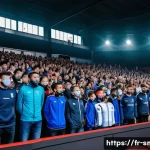 Home 22 스포츠마케팅에서 비즈니스 모델 개발 - A vibrant scene at a French local football club event featuring diverse fans of all ages wearing cas...