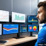Home 18 스포츠마케팅에서의 데이터 분석과 시각화 활용 - A dynamic sports coach monitoring real-time athlete performance data on multiple digital screens in ...